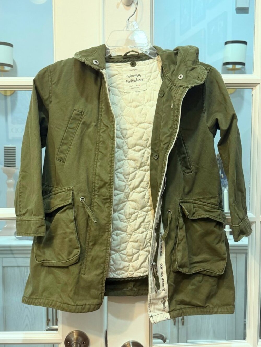 ZARA Girls Dream Big Embroidered Hunter Green Coat Jacket Size 7 Removable Vest